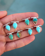 Teardrop turquoise bar studs in silver