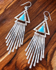 Turquoise triangle fringe earrings in silver