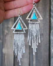 Turquoise triangle fringe earrings in silver