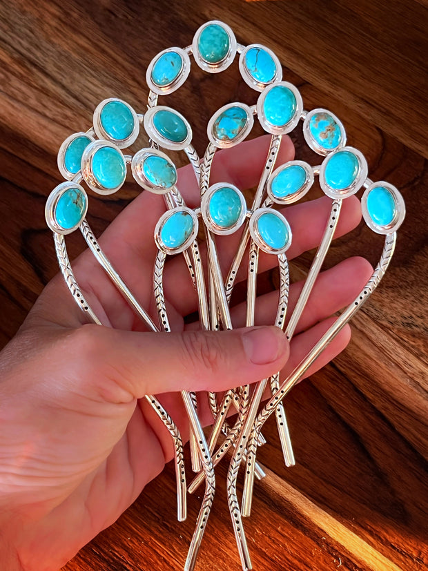 Turquoise hair fork in silver
