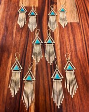 Turquoise triangle fringe earrings in brass with 18K vermeil ear wires