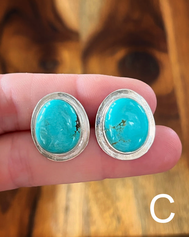 Large turquoise studs in silver