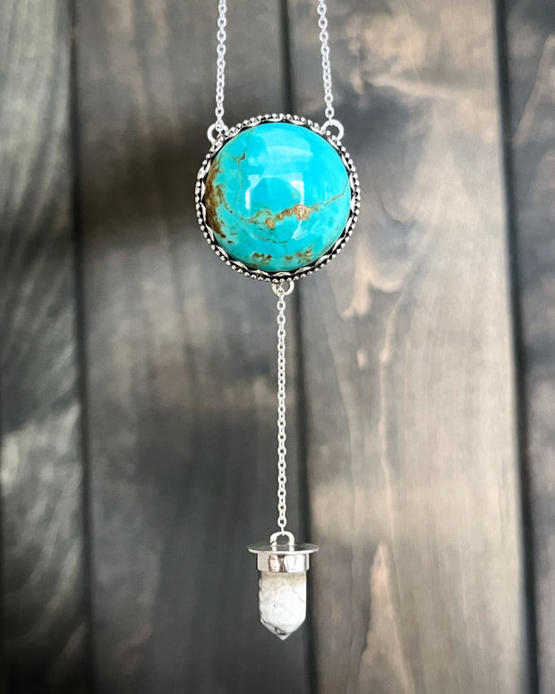 Turquoise & howlite lariat necklace in silver