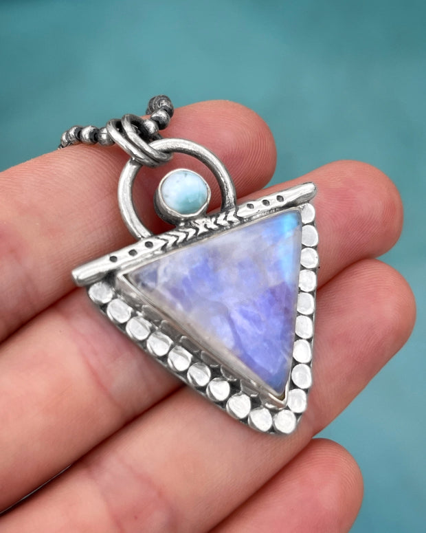 Triangle moonstone & larimar necklace in silver