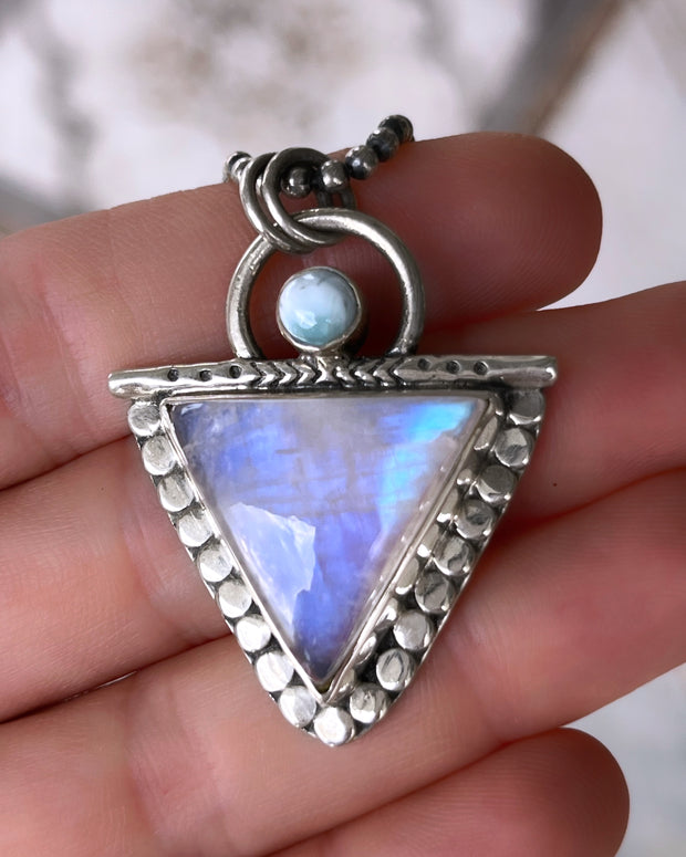 Triangle moonstone & larimar necklace in silver