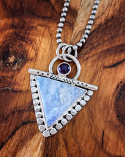 Triangle moonstone & amethyst necklace in silver
