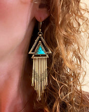 Turquoise triangle fringe earrings in brass with 18K vermeil ear wires