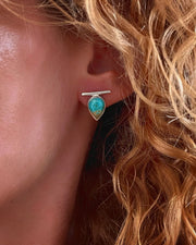 Teardrop turquoise bar studs in silver