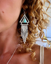 Turquoise triangle fringe earrings in silver