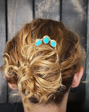 Turquoise hair fork in brass