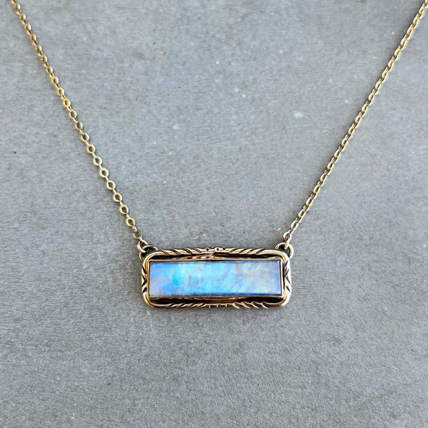 Stamped moonstone bar necklace in 14K gold-fill