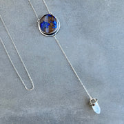 Opal & moonstone lariat necklace in silver
