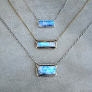 Stamped moonstone bar necklace in silver