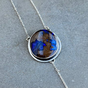 Opal & moonstone lariat necklace in silver