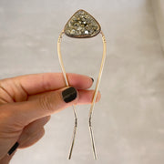 Hand-stamped pyrite hair fork in 14K gold-fill