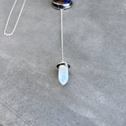 Opal & moonstone lariat necklace in silver