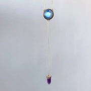 Moonstone & amethyst lariat necklace in 14K gold-fill