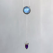 Moonstone & amethyst lariat necklace in silver