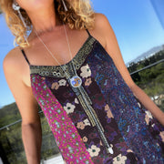 Opal & moonstone lariat necklace in silver
