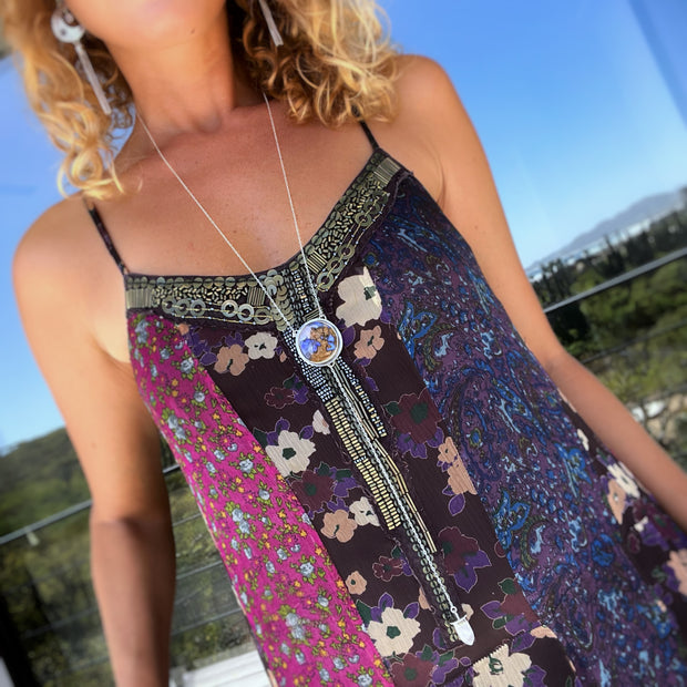 Opal & moonstone lariat necklace in silver