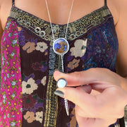Opal & moonstone lariat necklace in silver