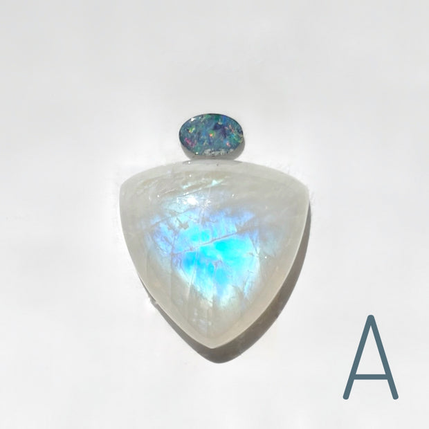 Made-to-order trillion moonstone & opal ring