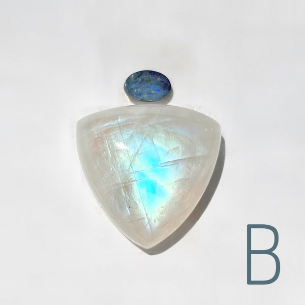 Made-to-order trillion moonstone & opal ring