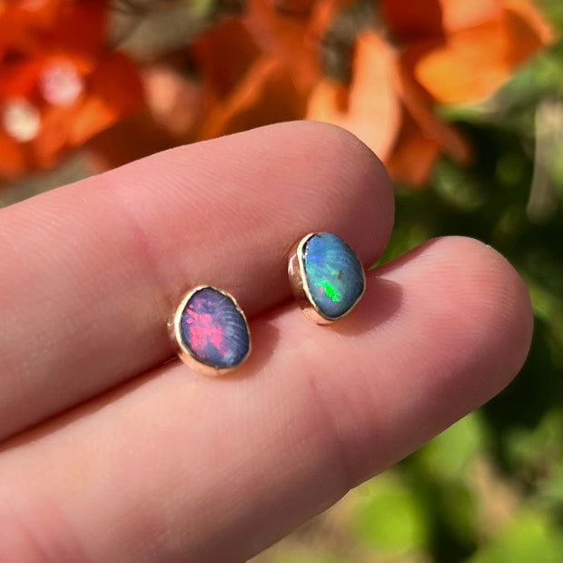 Australian opal stud earrings in 14K gold and gold-fill