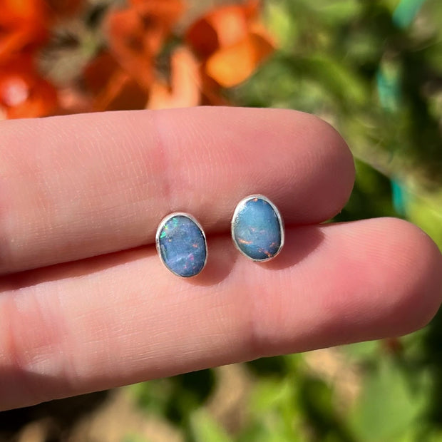 Australian opal stud earrings in silver