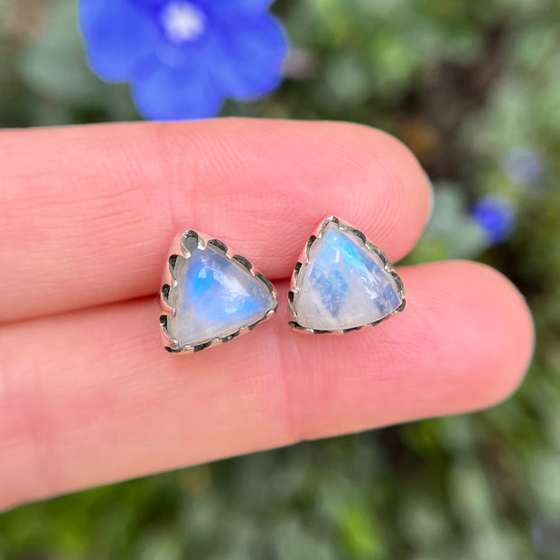 Moonstone triangle studs in silver