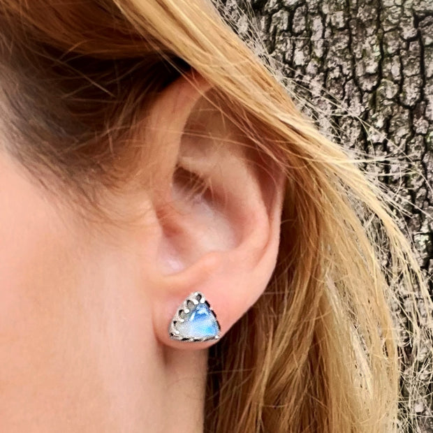 Moonstone triangle studs in silver