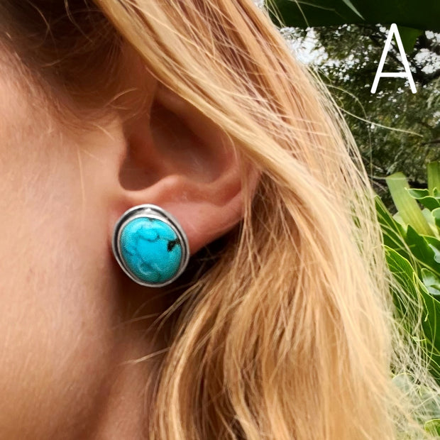 Large turquoise studs in silver