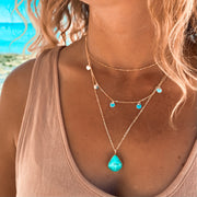 Blue turquoise layered necklace set in 14K gold-fill