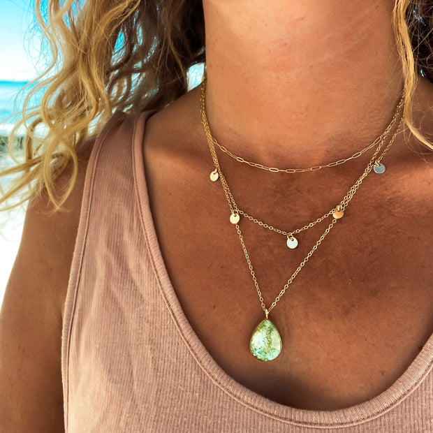 Green turquoise layered necklace set in 14K gold-fill