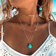 Blue turquoise layered necklace set in 14K gold-fill