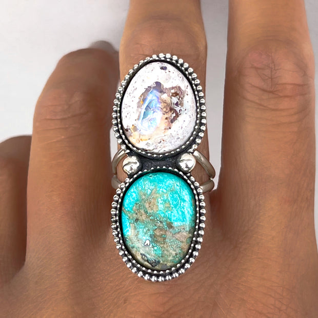 Opal & turquoise ring set in silver