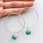 Large turquoise hoop earrings in silver