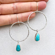 Small turquoise hoop earrings in silver