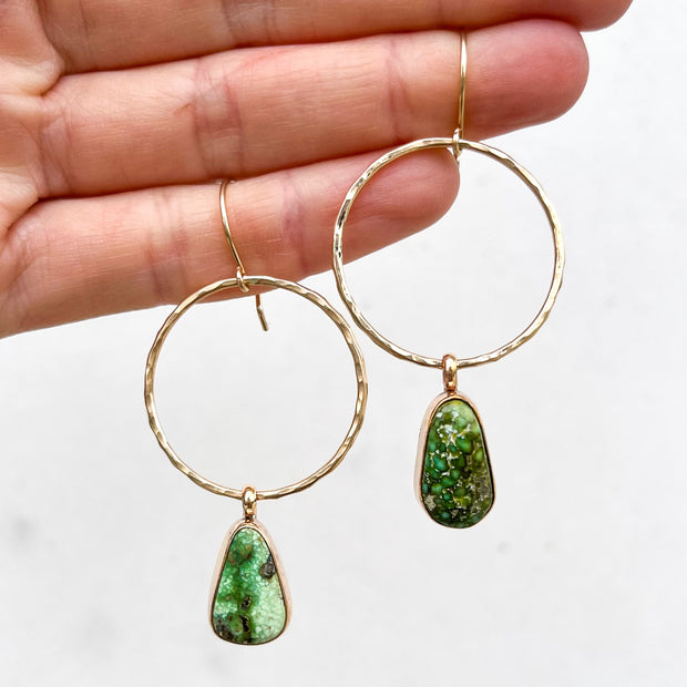 Small turquoise hoop earrings in 14K gold-fill