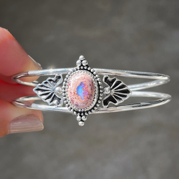 Stamped Mexican opal cuff in silver