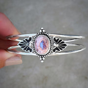 Stamped Mexican opal cuff in silver