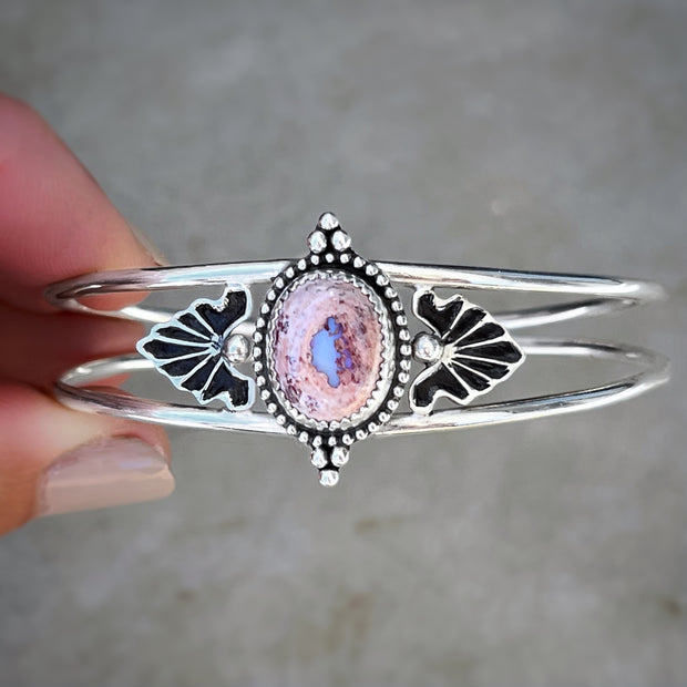 Stamped Mexican opal cuff in silver