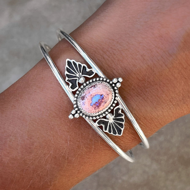 Stamped Mexican opal cuff in silver