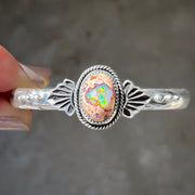 Stamped Mexican opal cuff in silver