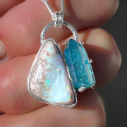 Opal & aqua aura quartz necklace in silver
