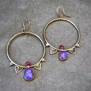 Rare crystal pipe opal & tourmaline hoop earrings in 14K gold and gold-fill