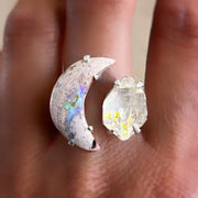 Opal moon & quartz ring - glows in UV light
