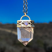 Smoky quartz & moonstone necklace in brass