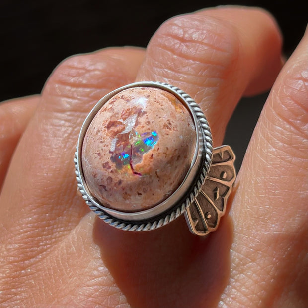 Mexican opal winged ring in silver