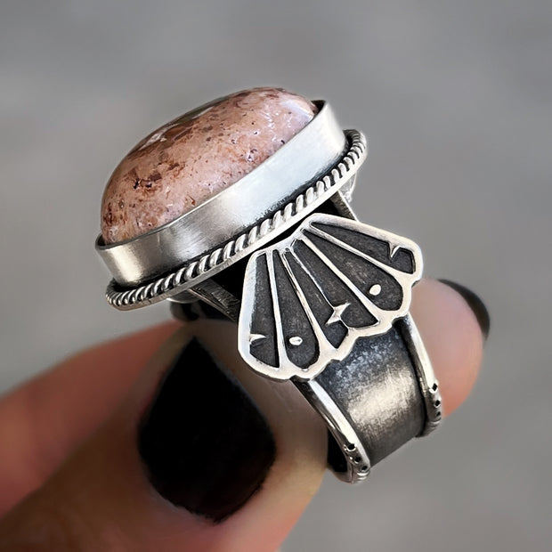 Mexican opal winged ring in silver